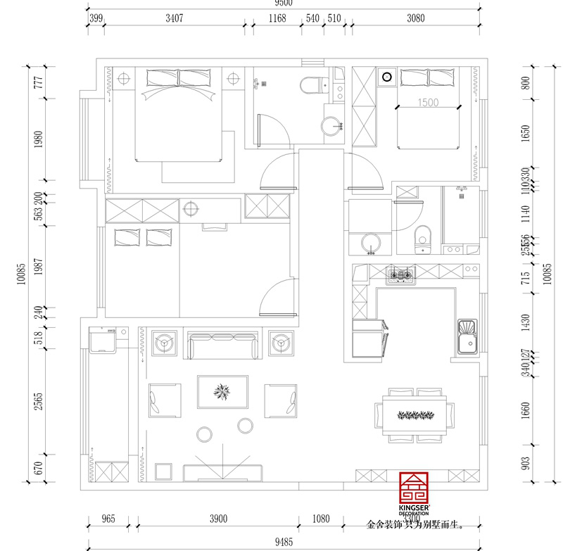 融創中心125平米新中式風格裝修戶型解析