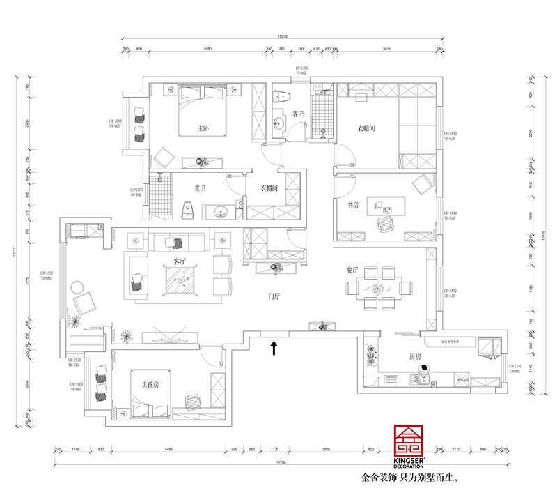 東南智匯城191平米美式輕奢風(fēng)格裝修設(shè)計戶型解析