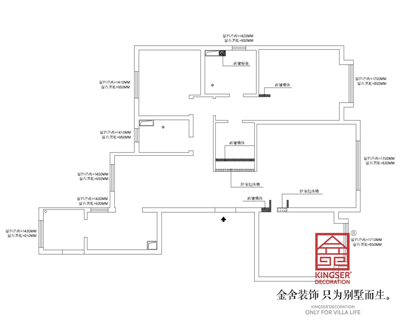 融創江坪園160平三室兩衛戶型拆除圖