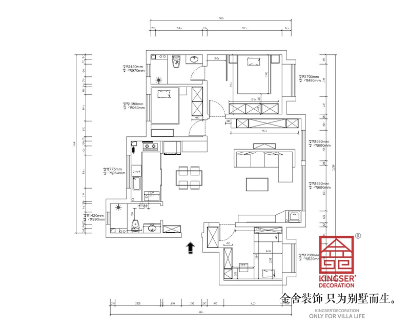 天保意境雅居三室兩衛戶型平面布局圖
