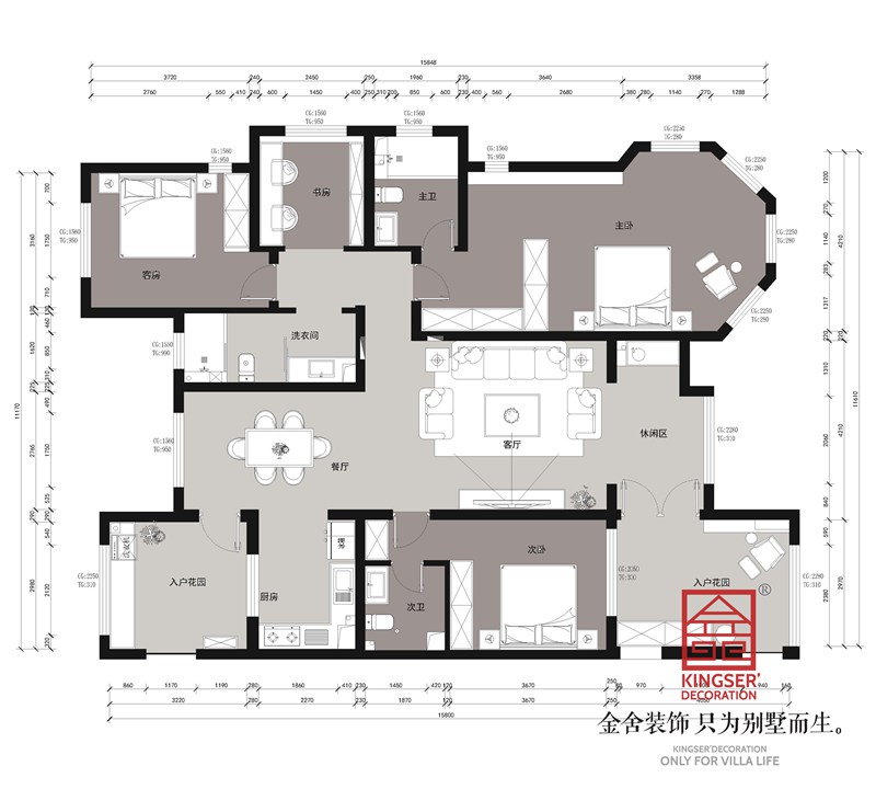 國(guó)仕山190平現(xiàn)代風(fēng)格裝修三居室戶(hù)型解析